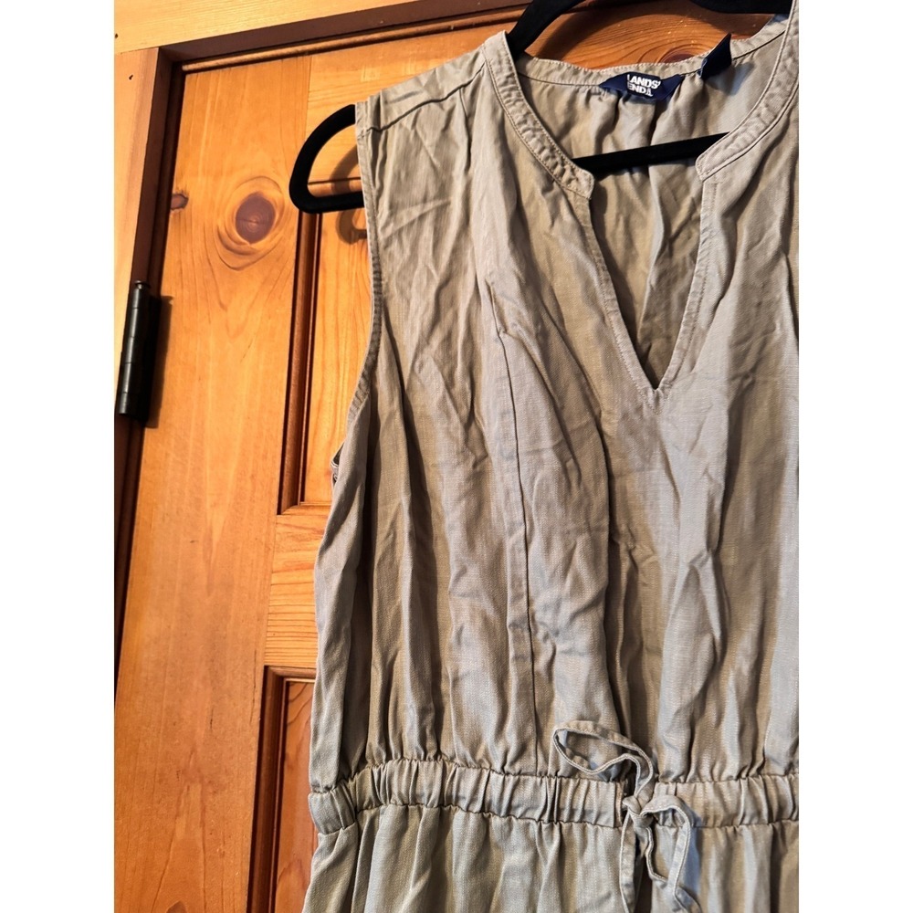 Lands' End Taupe  Sleeveless Tiered Midi Dress Split V-Neck L - Picture 4 of 7
